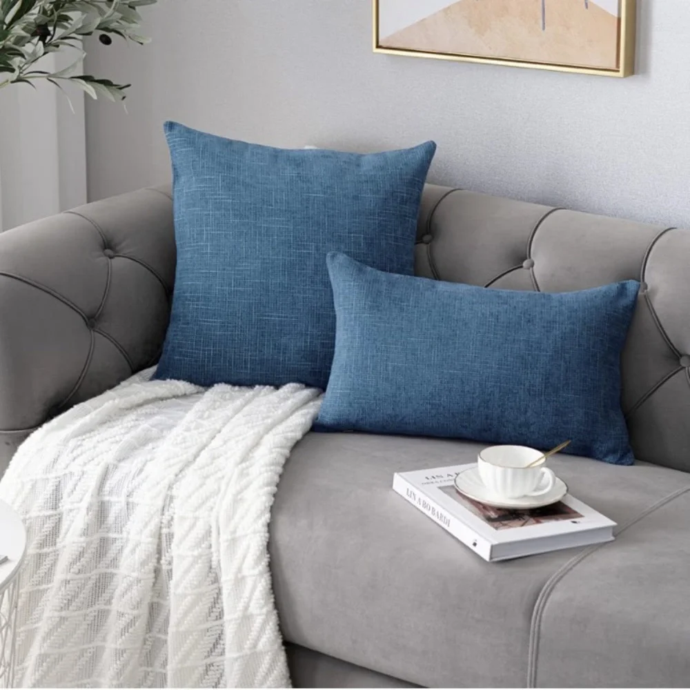 Luxury Home | Denim Blue Soft Textured Chenille Oversized Throw Pillow Covers